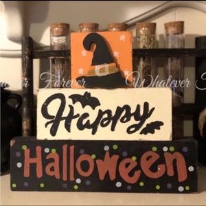 Vintage style Happy Halloween witch hat home decor sign